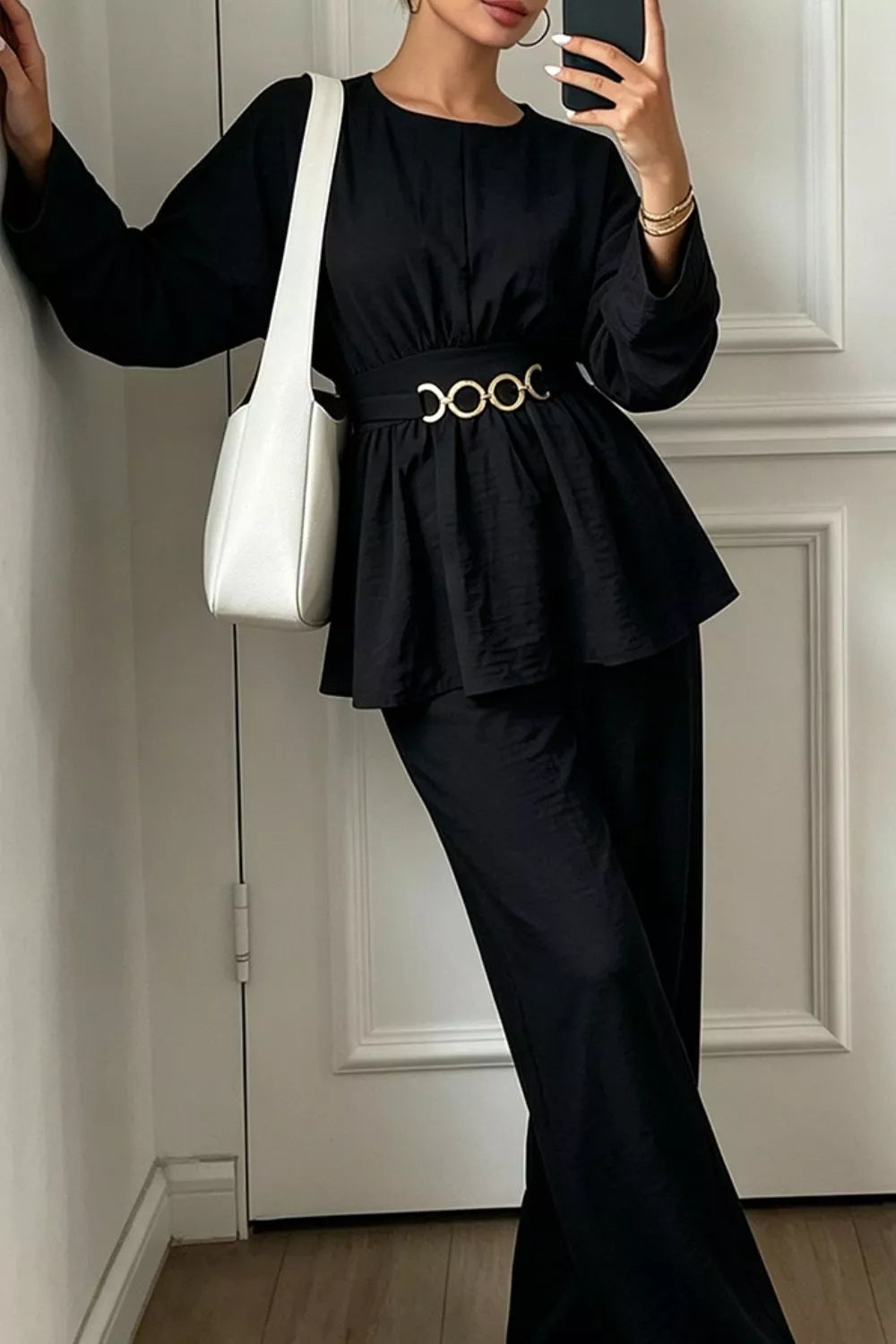 Chain-waist top and pants set