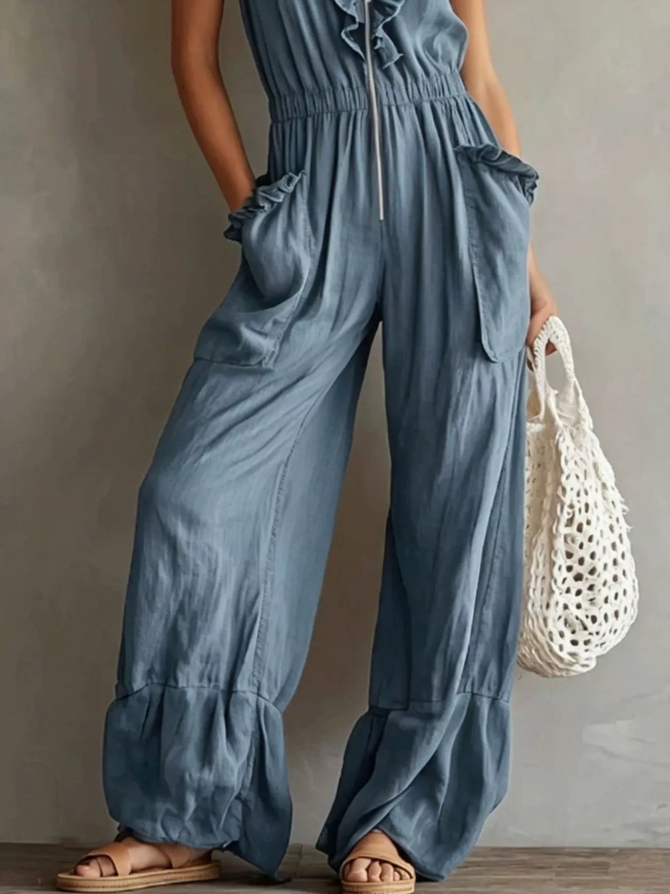Trendsi Ruffled V-Neck Wide Leg Jumpsuit -