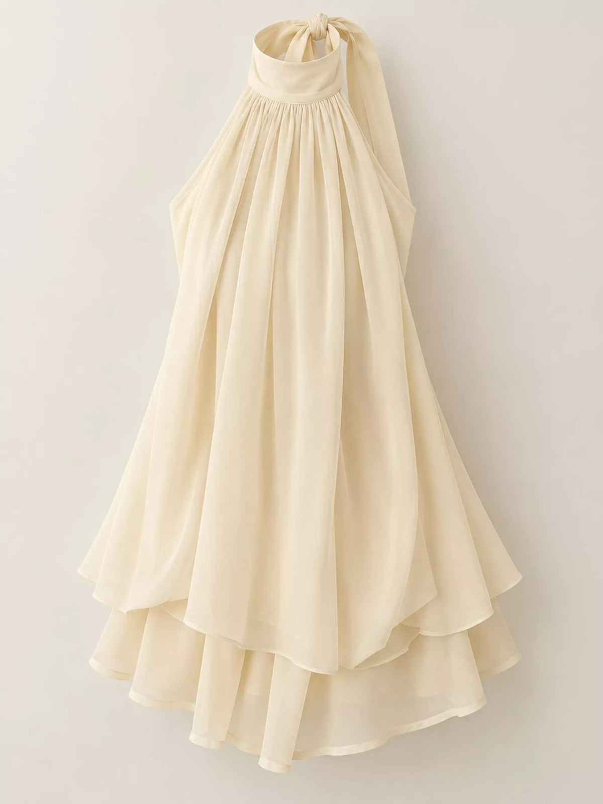 Cream halter neck layered mini dress, front product view