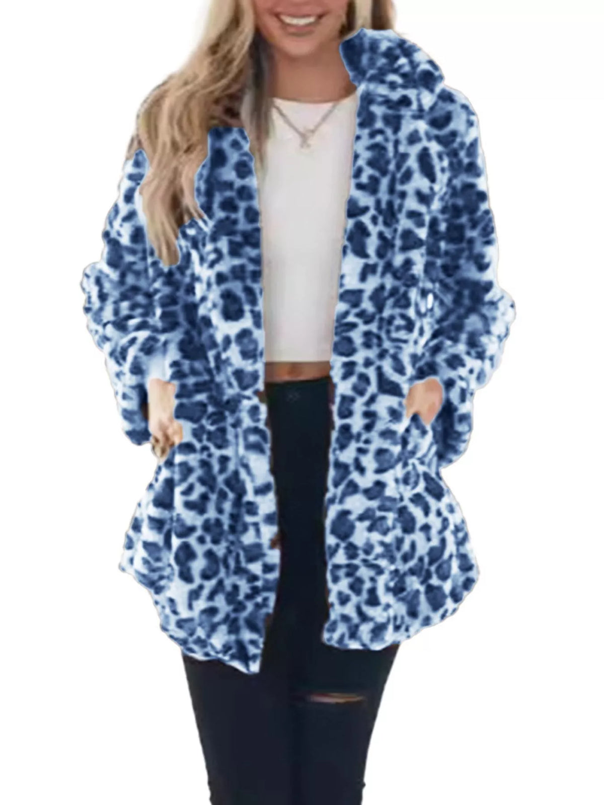 Leopard open-front outerwear jacket