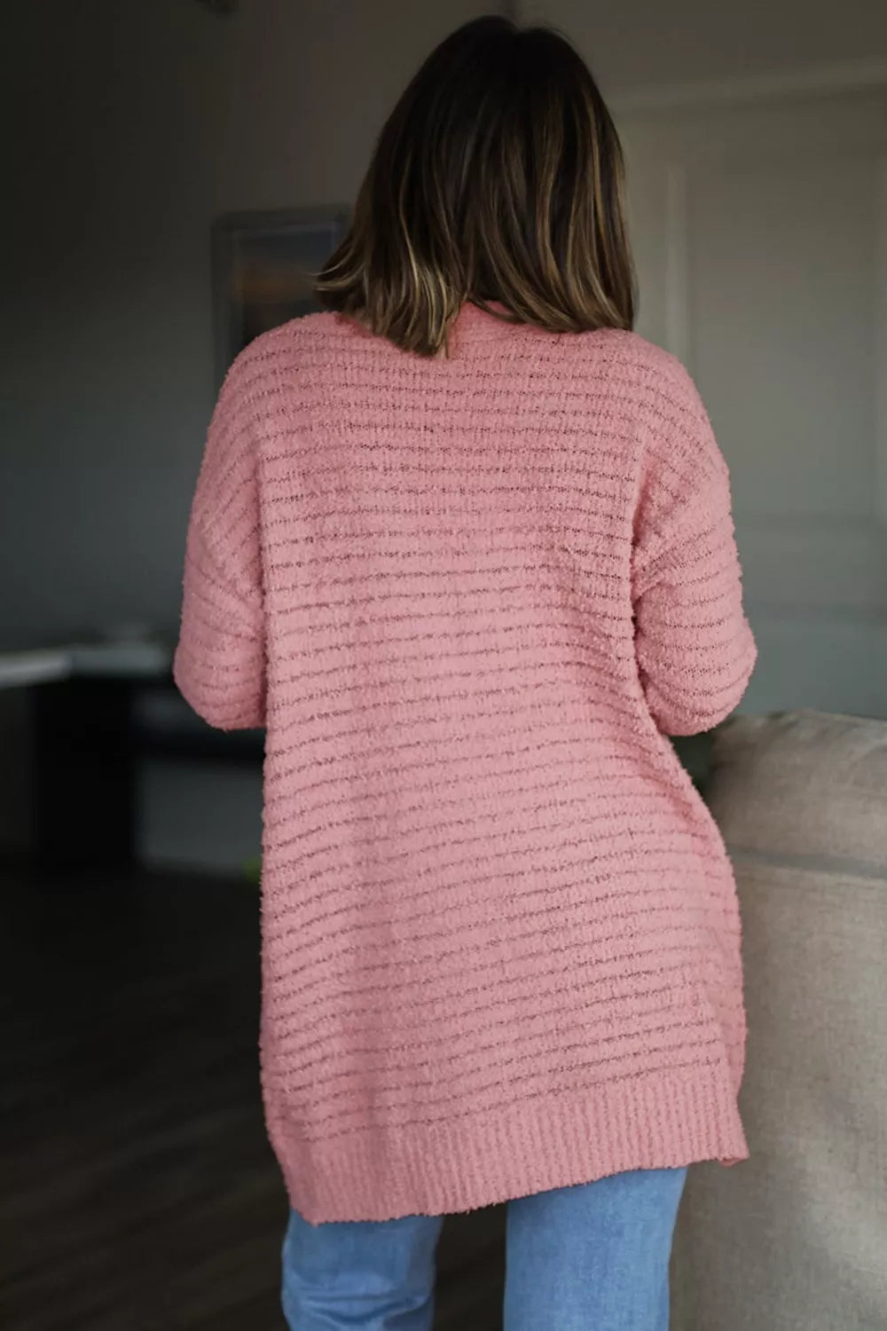 Trendsi Open Front Soft Fuzzy Ribbed Sweater Cardigan -
