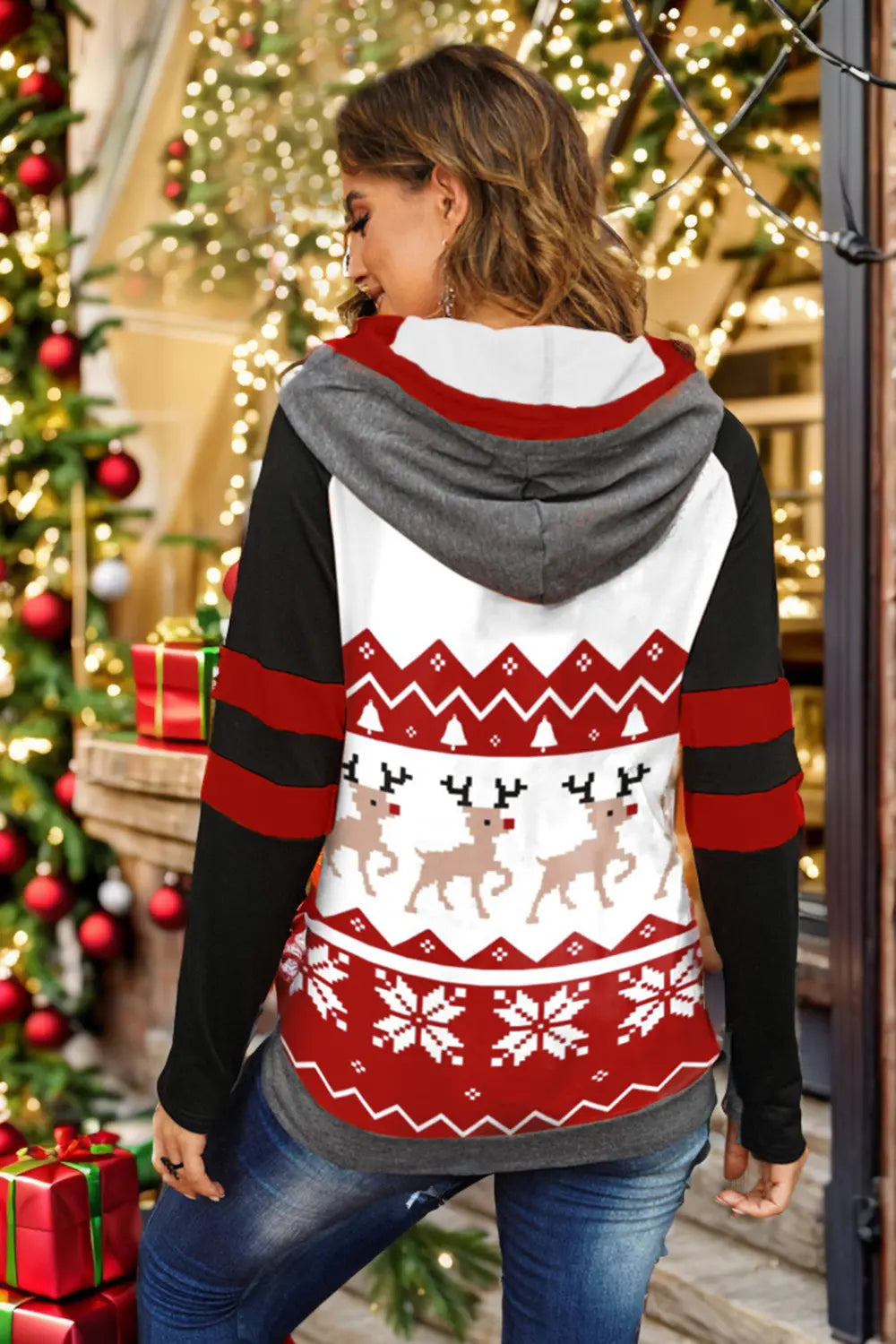 Women's Christmas Drawstring Long Sleeve Hoodie — product view 6