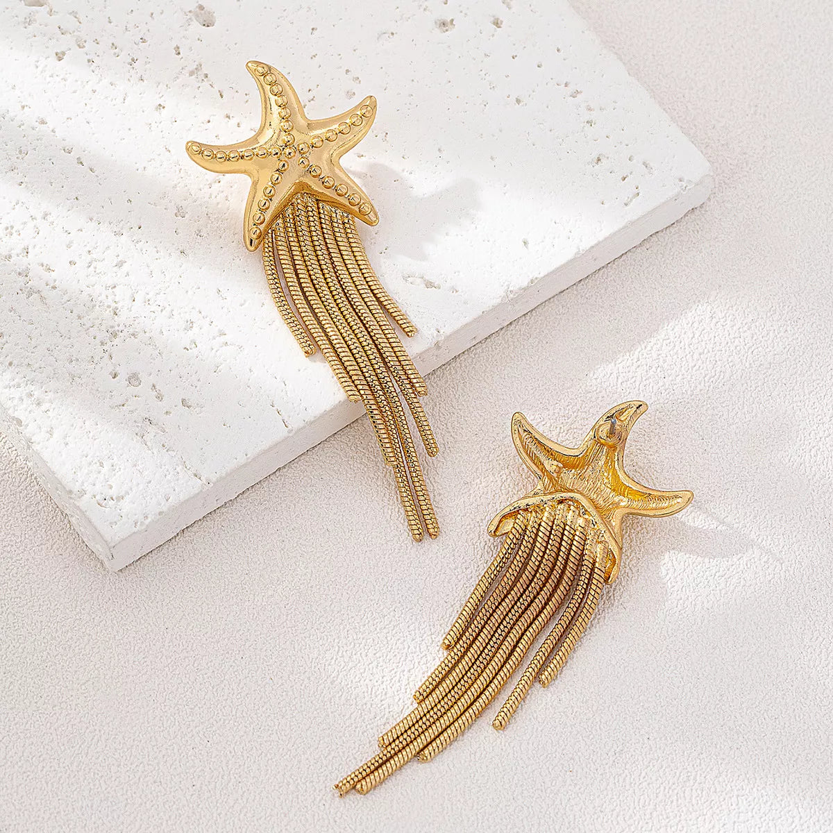 Trendsi 18K Gold-Plated Starfish Fringe Drop Earrings -