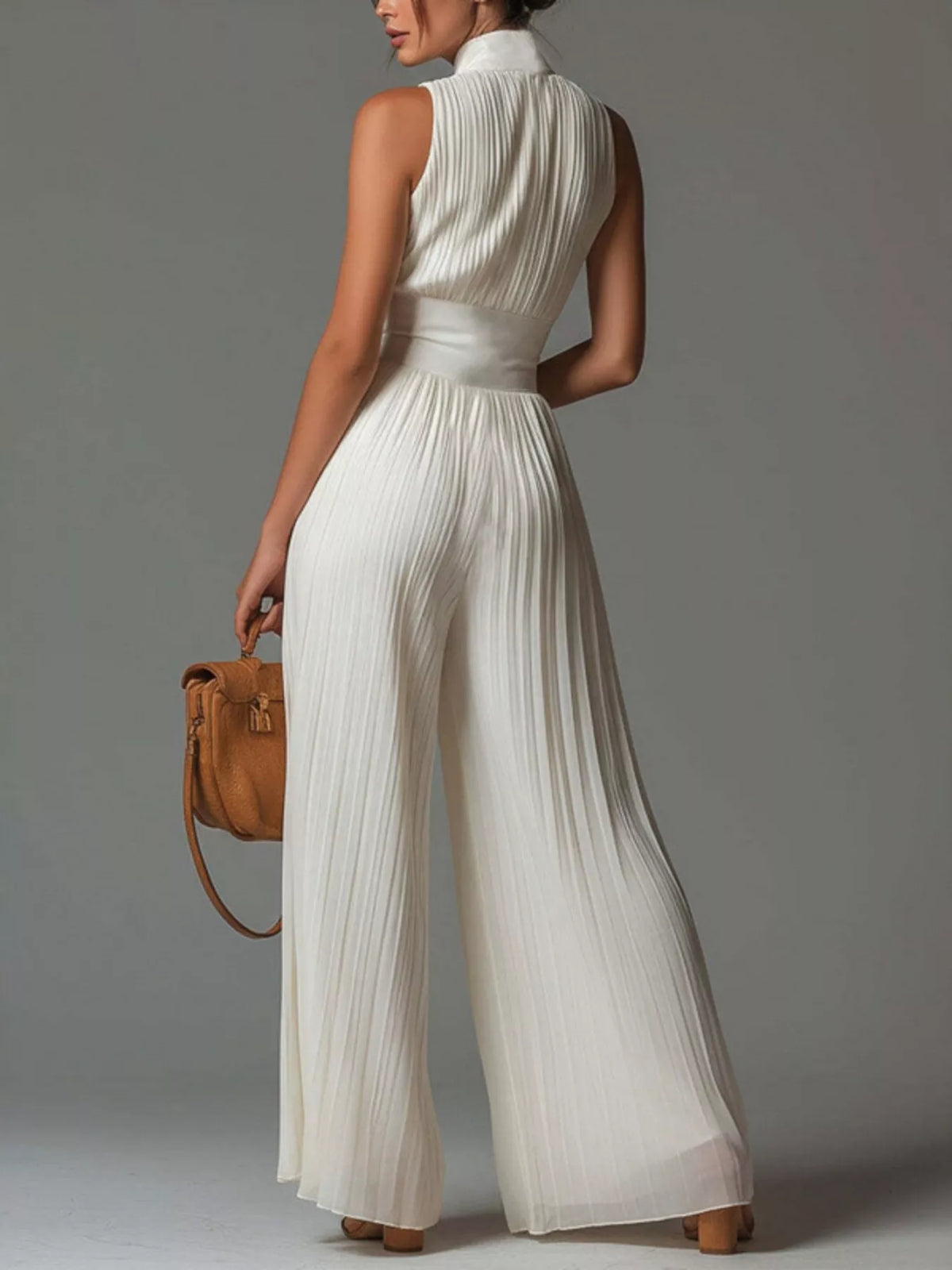Trendsi Sleeveless Pleated Wide-Leg Jumpsuit with Front Zipper -