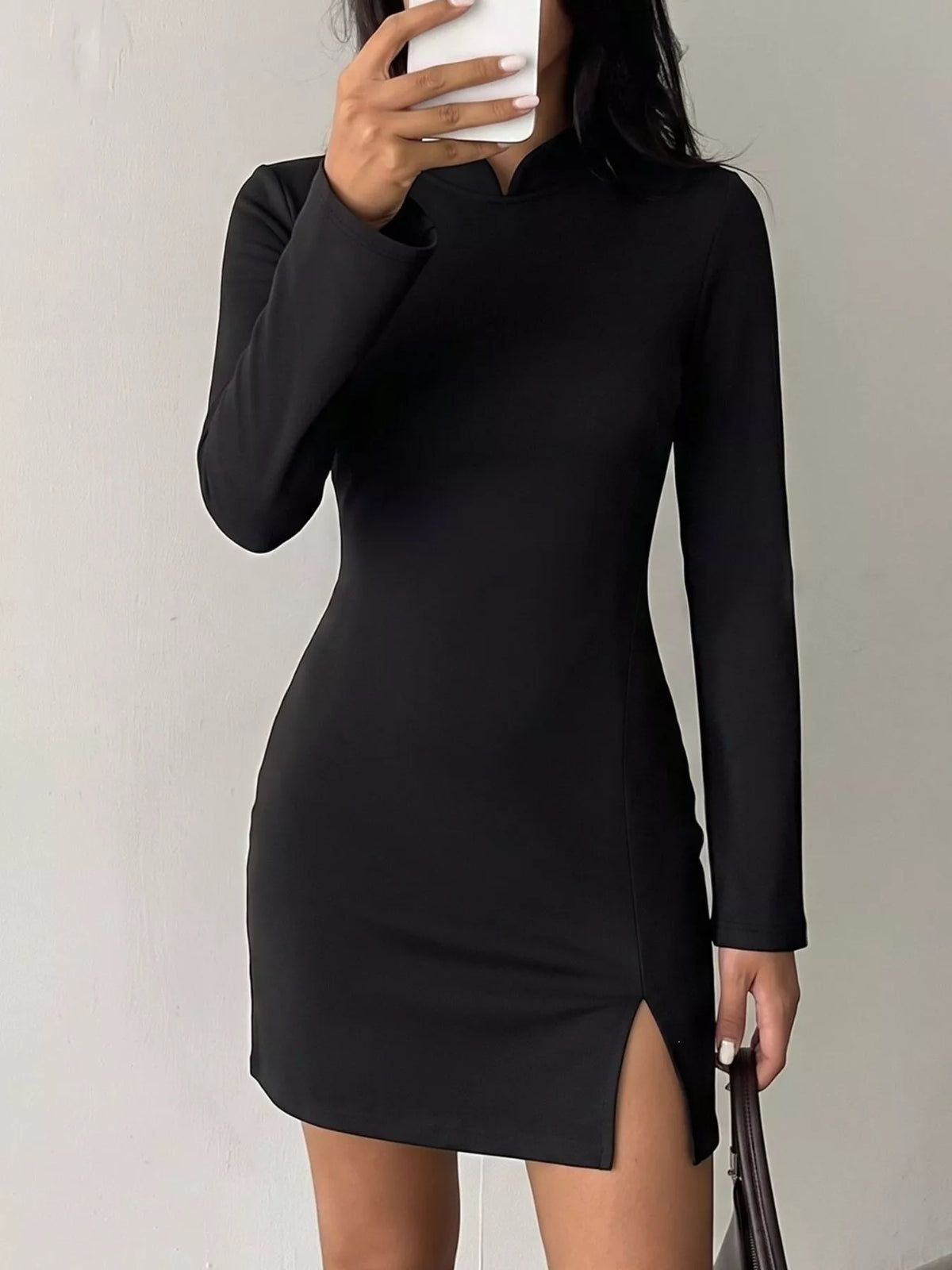 Trendsi Cutout Back Long Sleeve Bodycon Mini Dress -