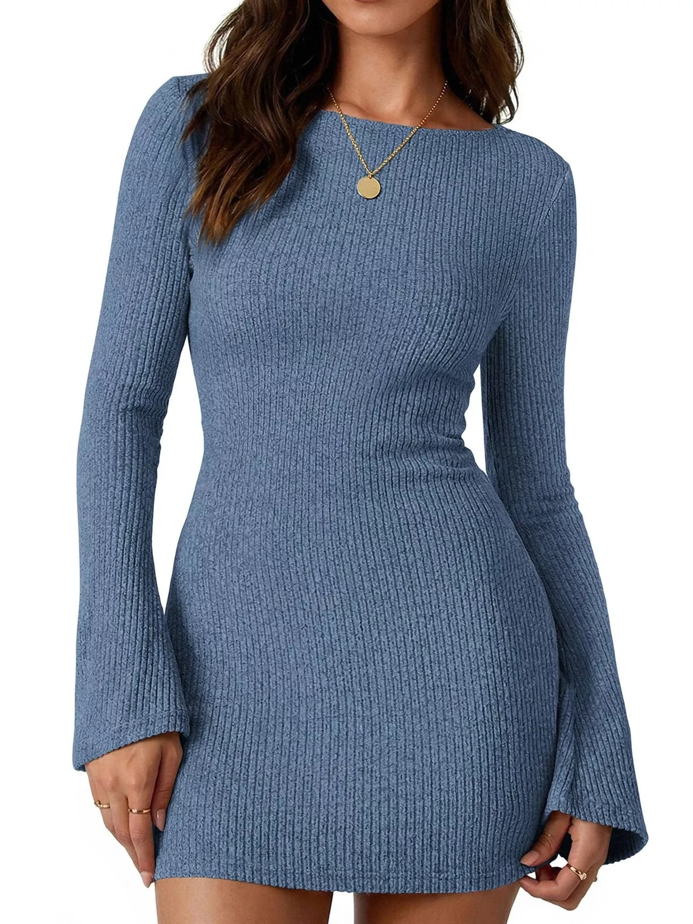 Trendsi Ribbed Knit Long Sleeve Slim Fit Sweater Dress -
