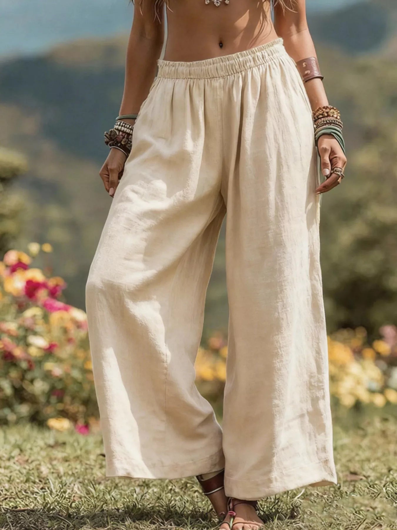 Trendsi Full Size Bohemian Wide-Leg Pants Plus Size -