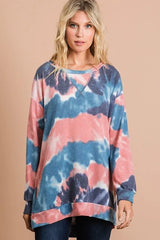Trendsi BiBi Tie Dye French Terry Pull Over with Front Stitching Detail -