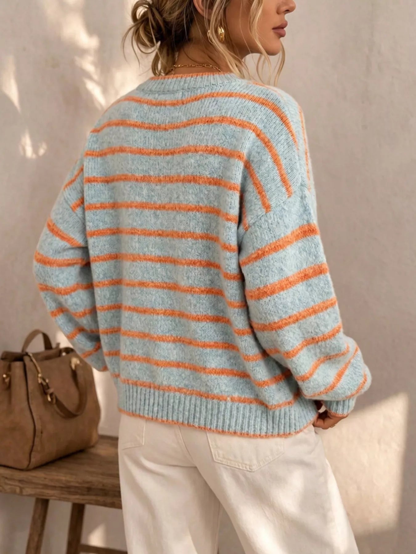 Trendsi Striped Button-Down Knit Cardigan -