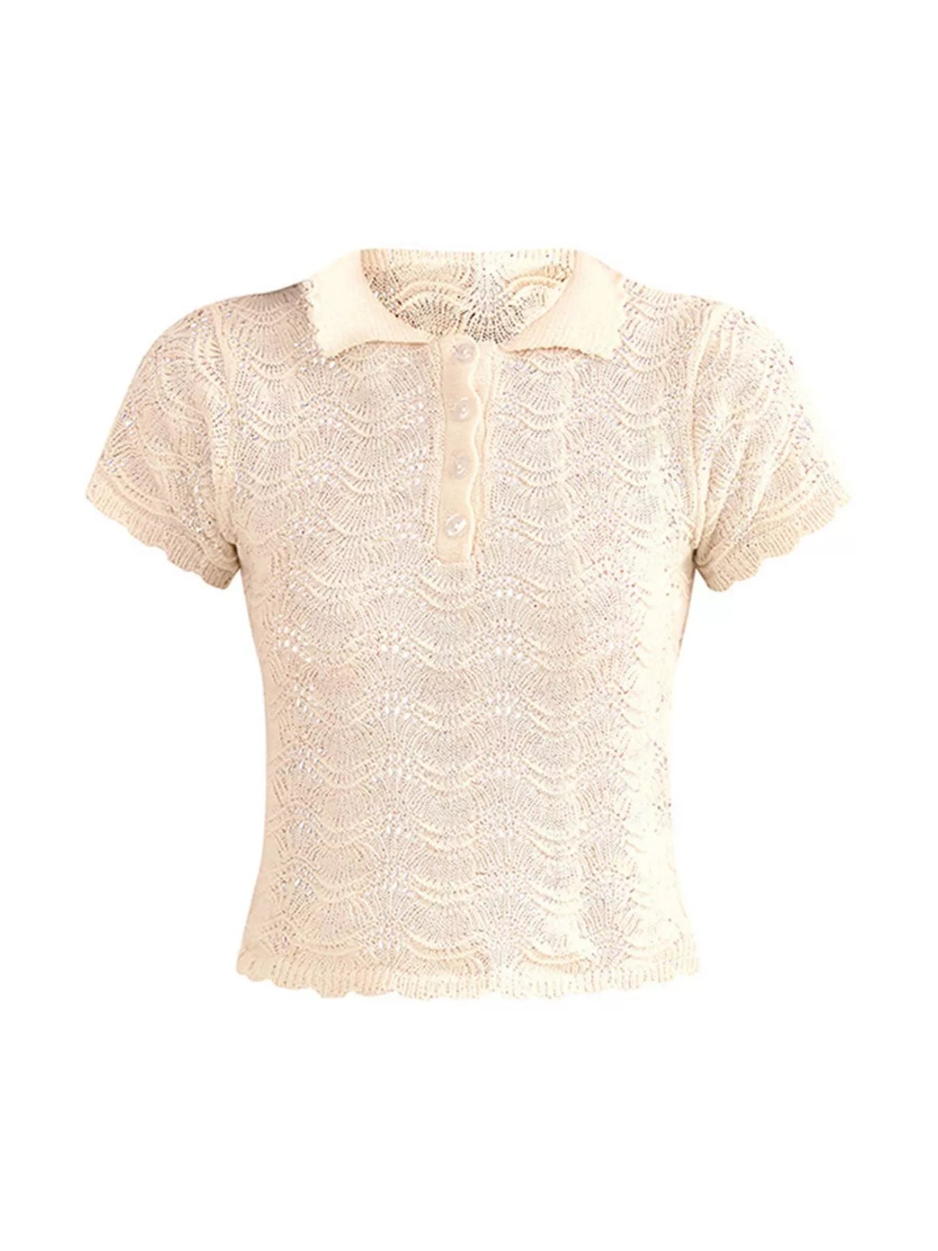 Trendsi Openwork Crochet Knit Polo Top and Shorts Set -