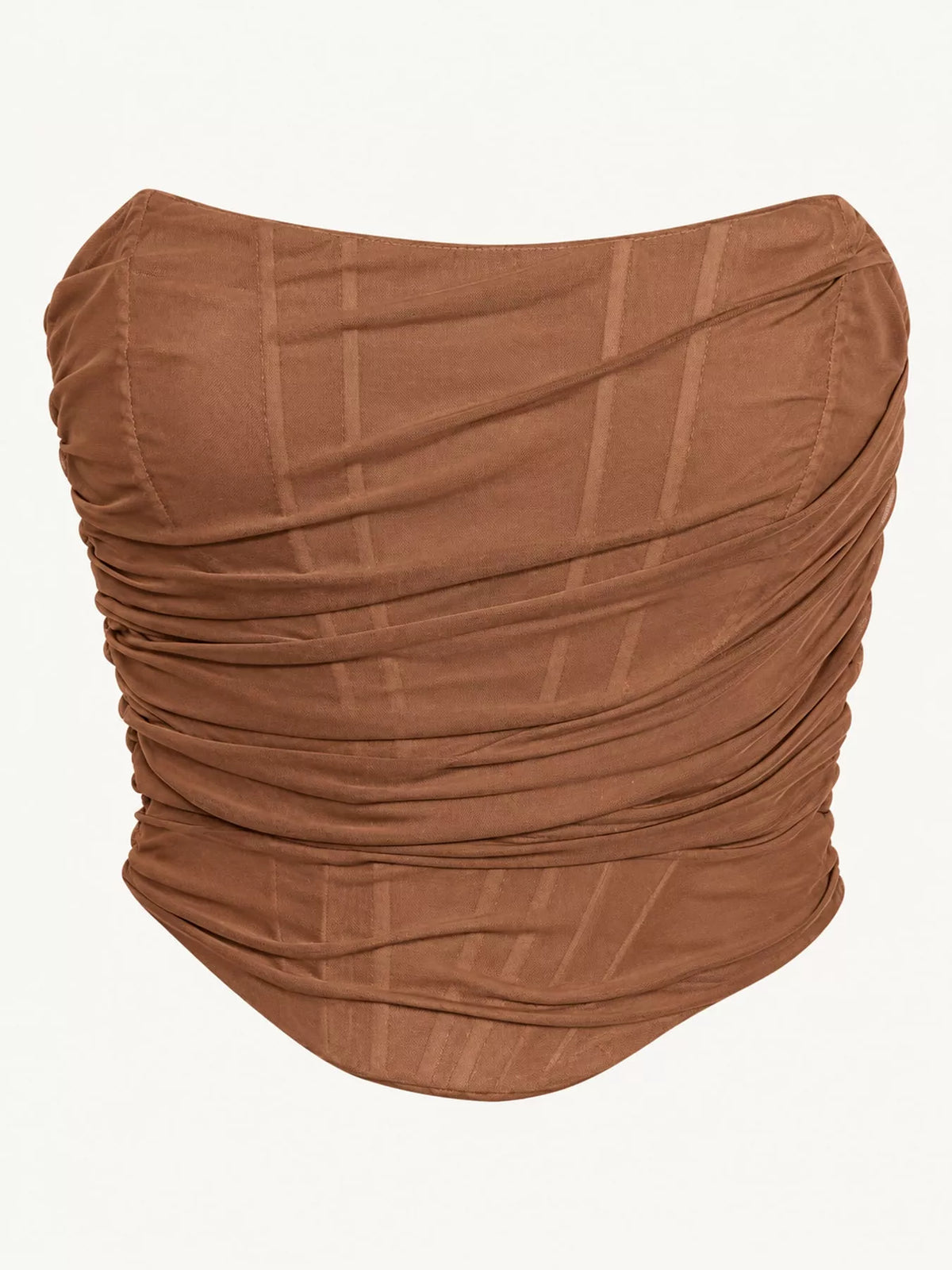 Corset Style Ruched Tube Top in brown