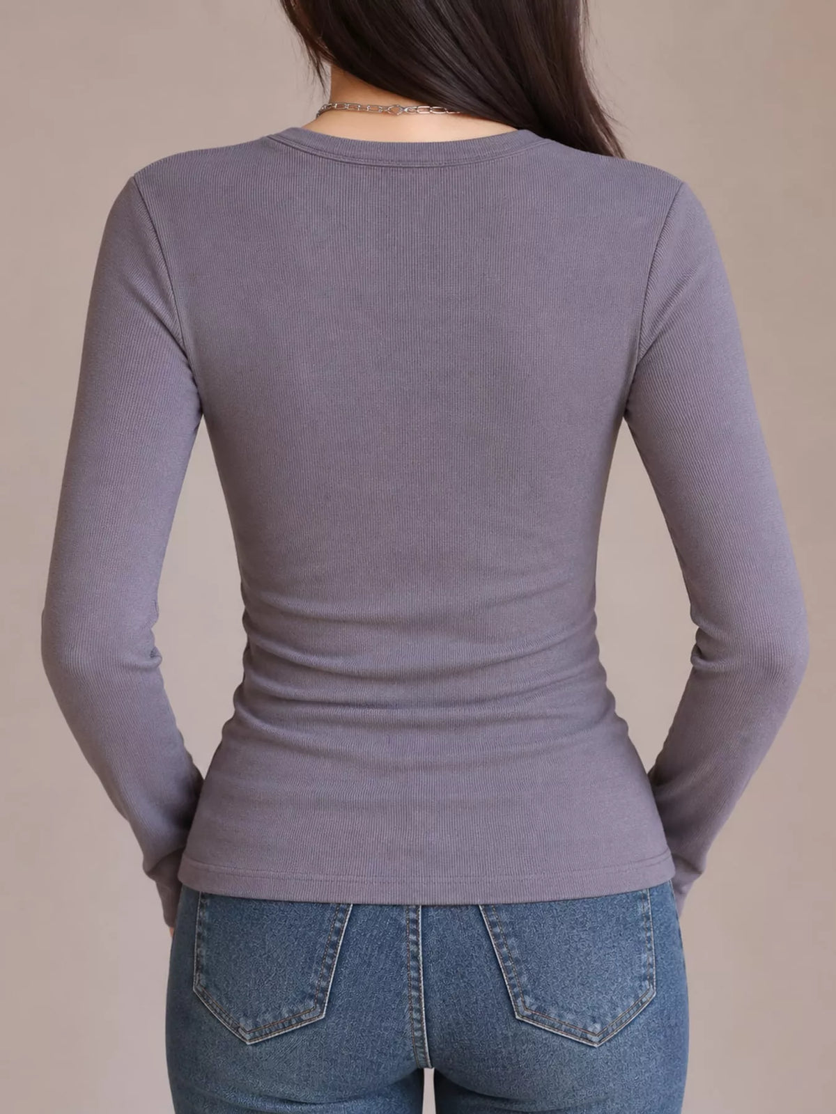 Slim-Fit Long Sleeve Crew Neck T-Shirt — back view