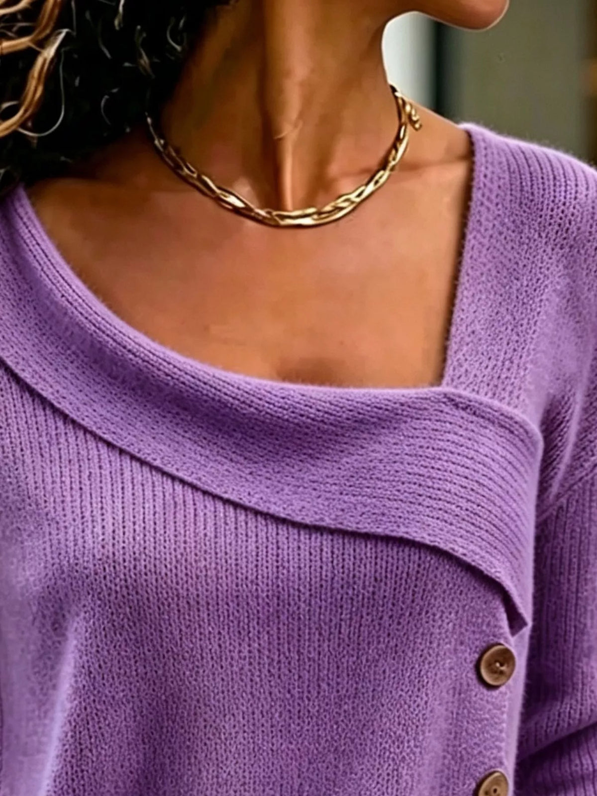 Trendsi Full Size Asymmetrical Decor Button Sweater Plus Size -