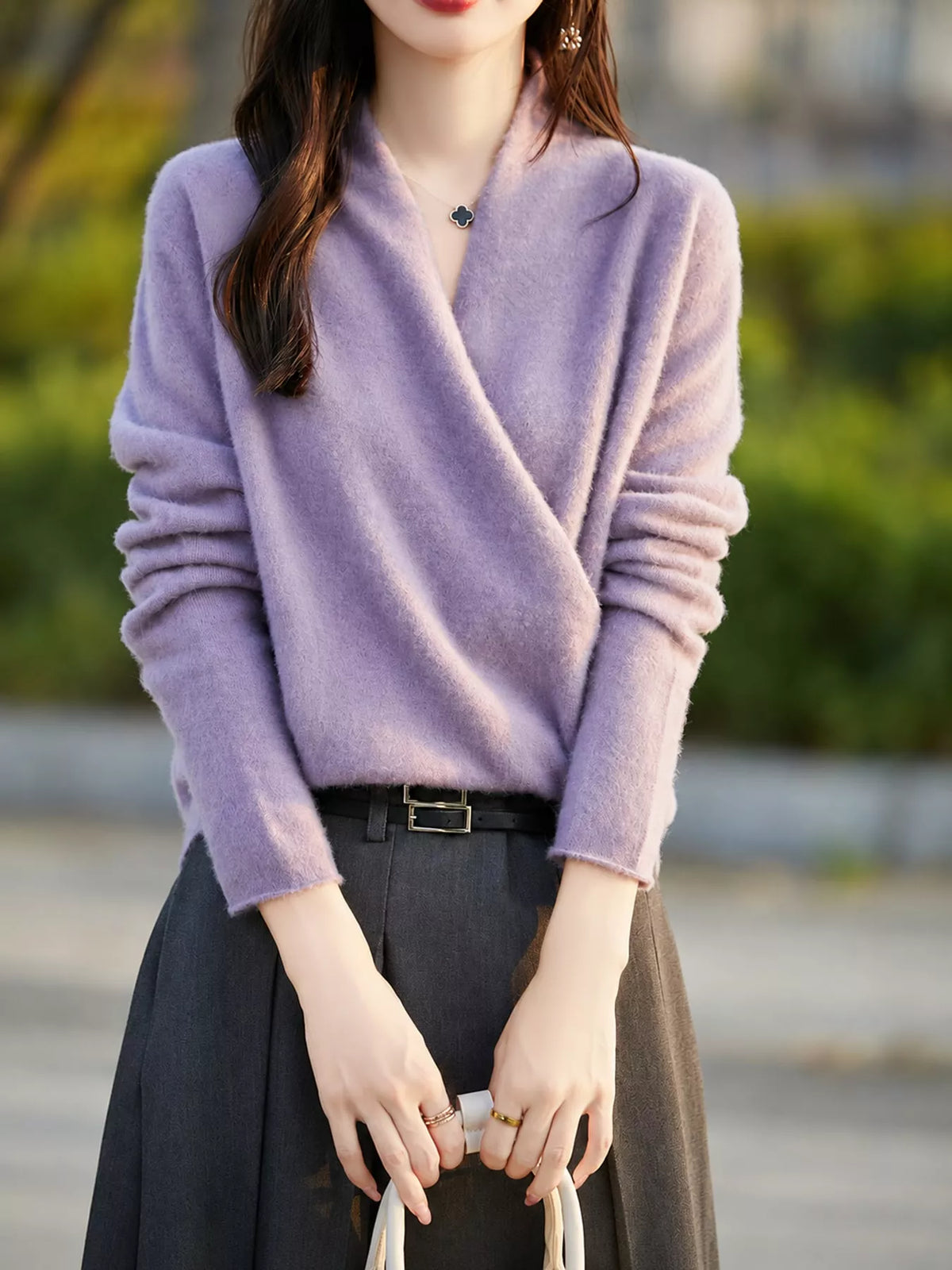 Surplice Long Sleeve Sweater — front view
