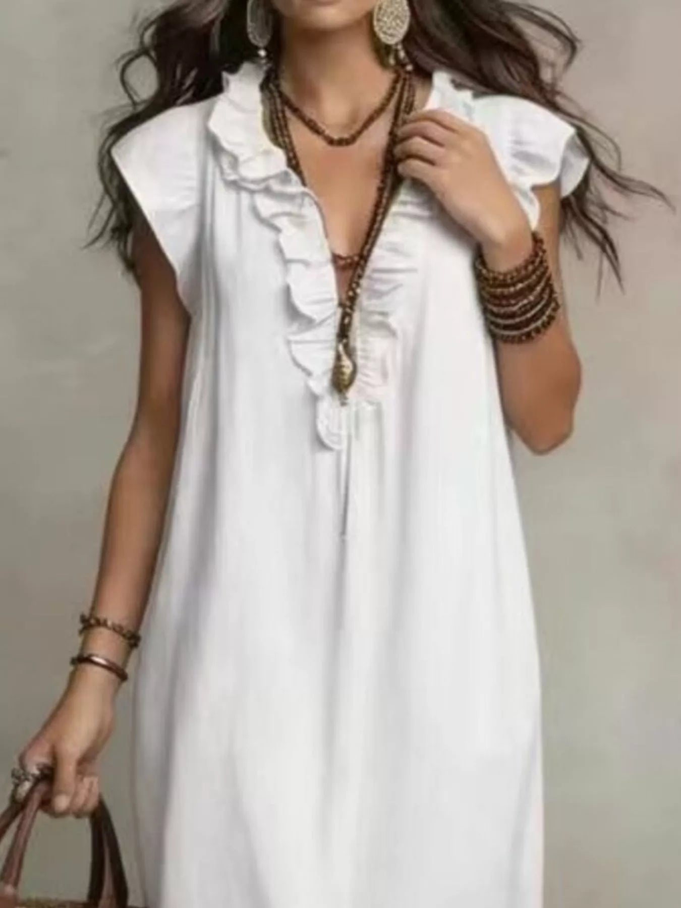 Trendsi Full Size Bohemian Ruffle Neck Maxi Dress Plus Size -