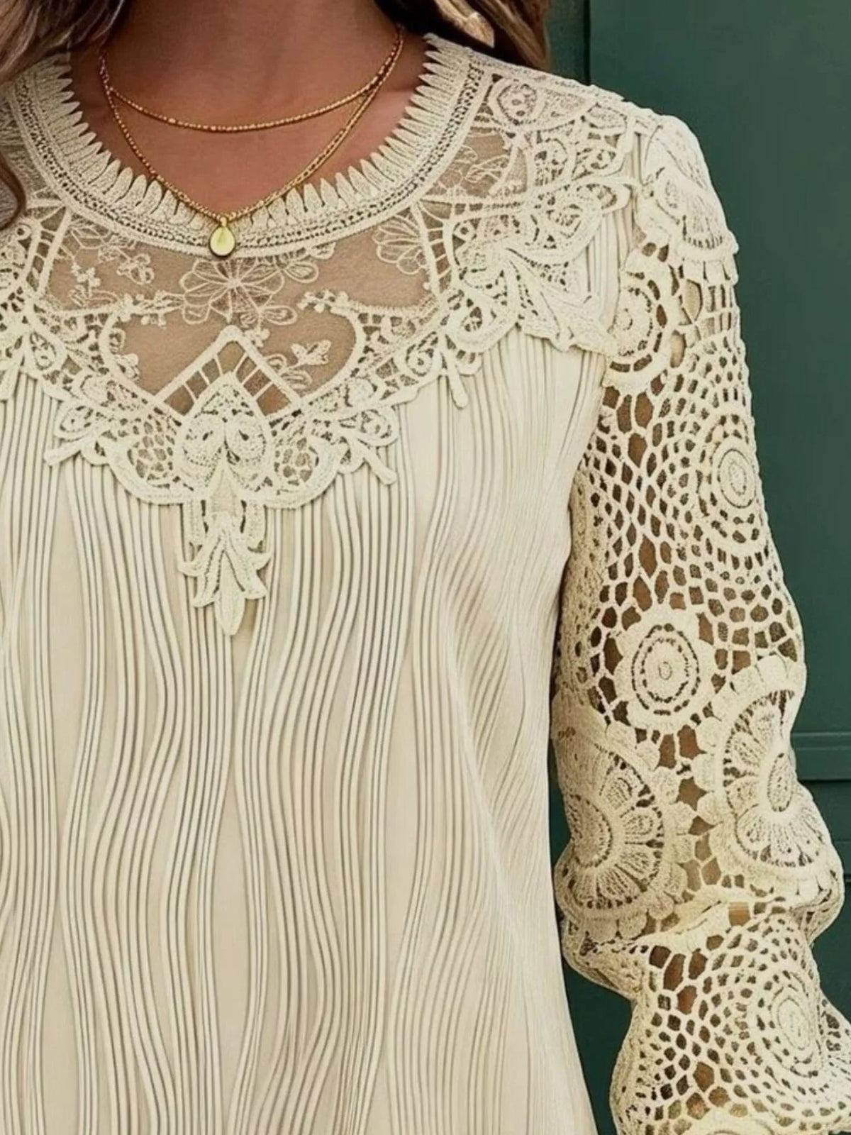 Lace patchwork long sleeve blouse