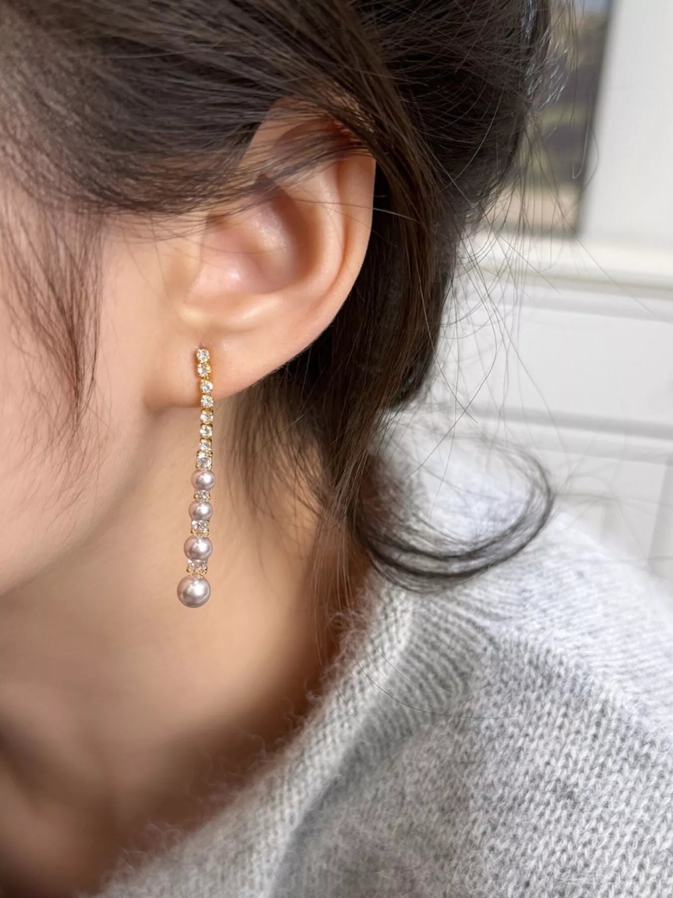 Trendsi Pearl Zircon Drop Earrings -