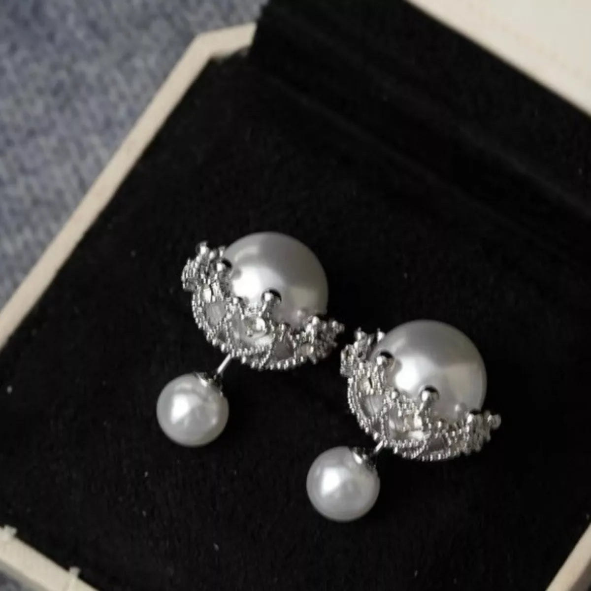 Women's Synthetic Pearl Filigree Drop Earrings 925 Silver Post