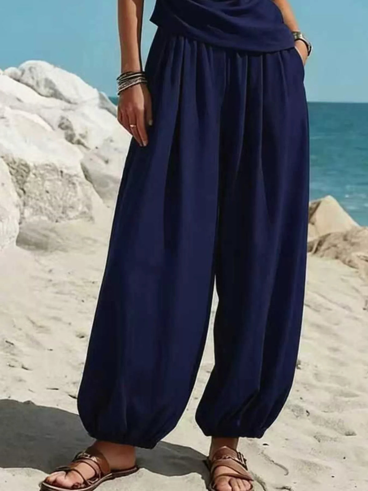 Women's One-Shoulder Sleeveless Top & Harem Pants Set — alternate view 11