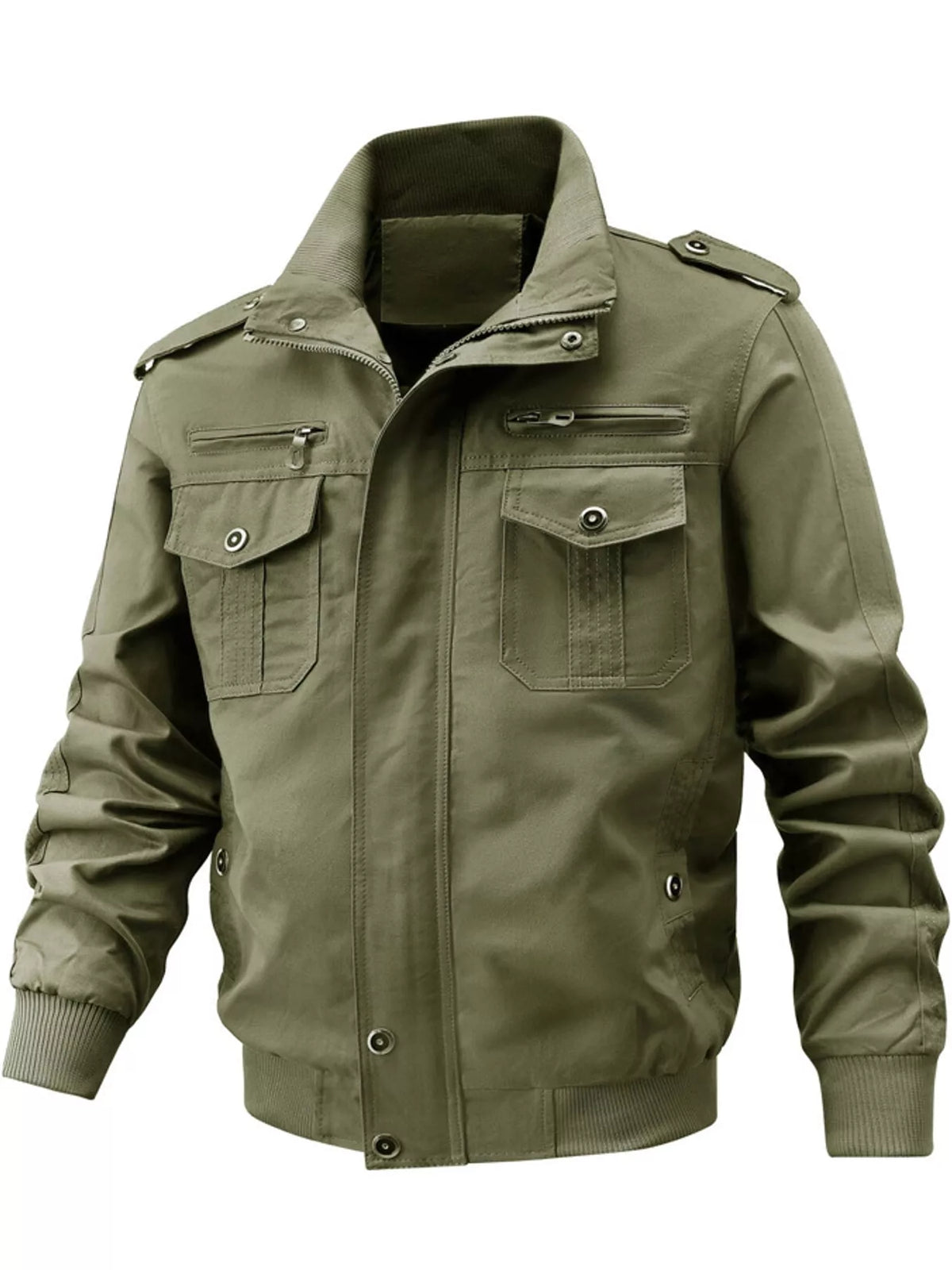 Multi-Pocket Tactical Bomber Jacket — garment front