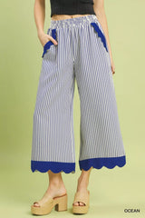 Trendsi Umgee Stripe Scallop Hem Wide Leg Pants -