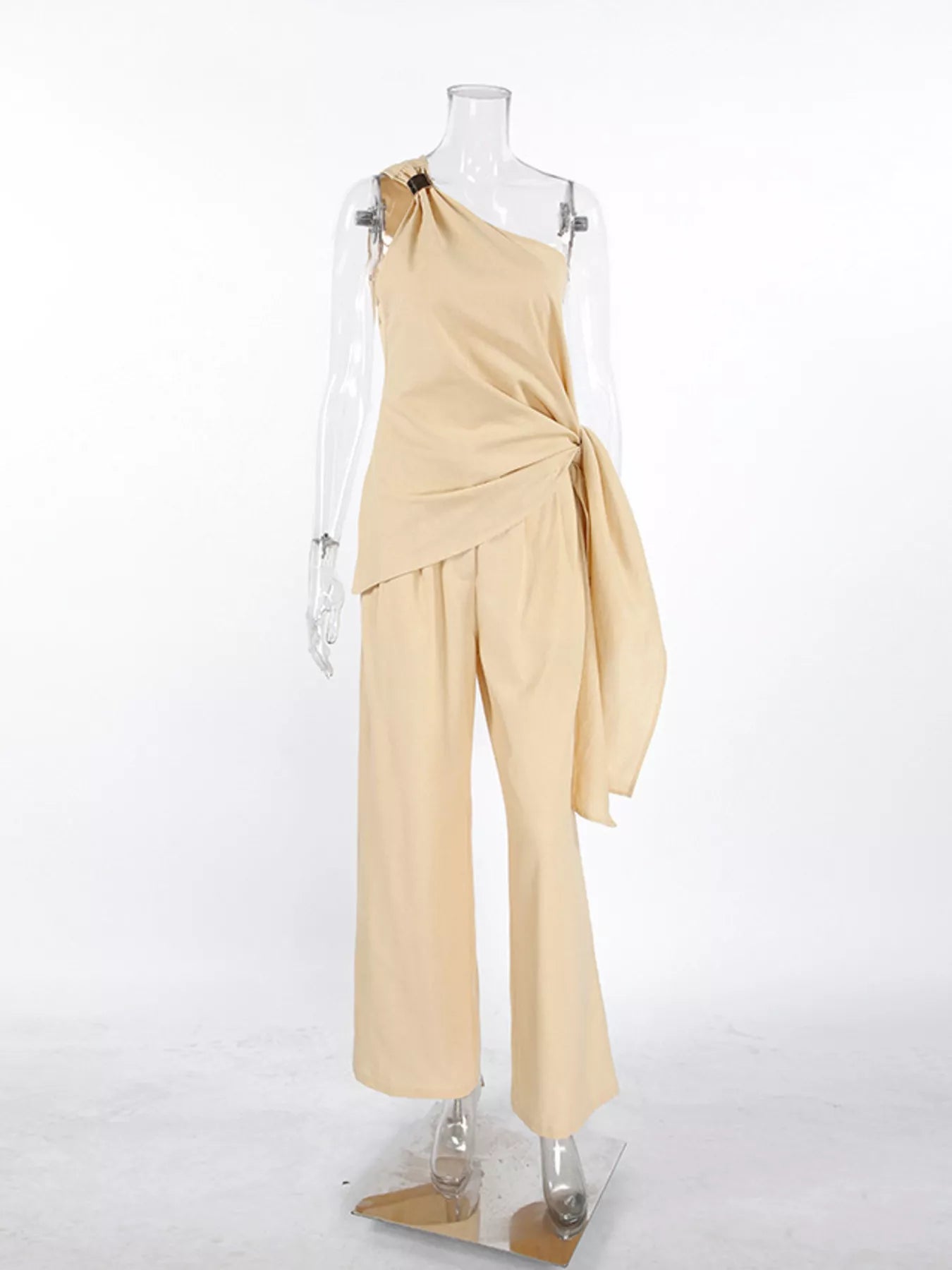 Trendsi One-Shoulder Tie-Waist Top and Wide-Leg Pants Set -