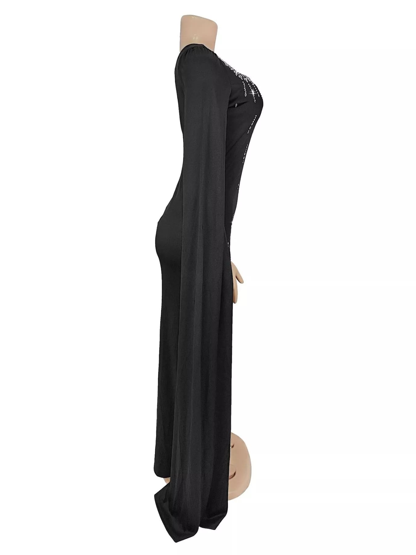 Trendsi Rhinestone Square Neck Slit Sleeve Maxi Dress -