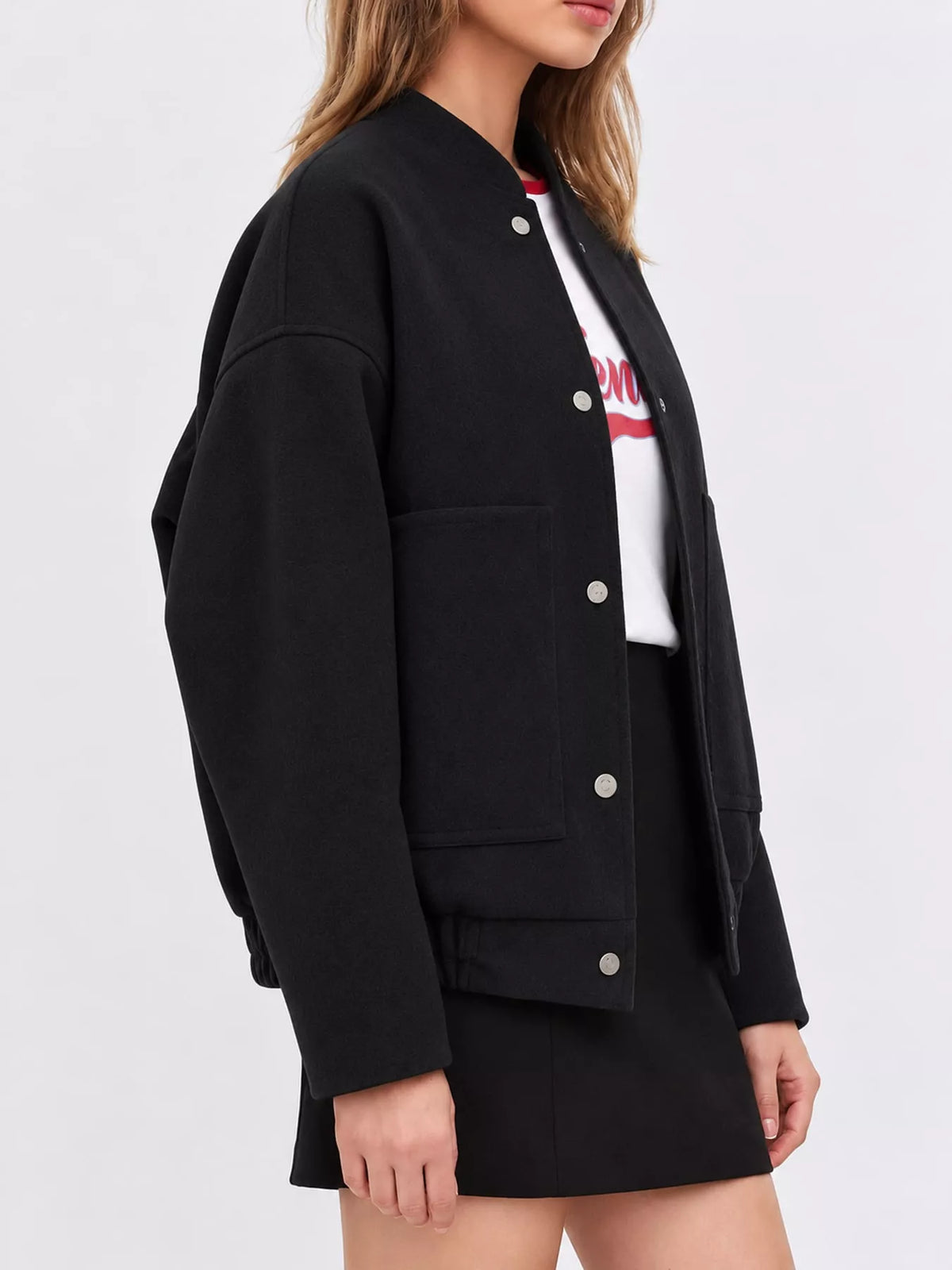Black snap-button bomber jacket