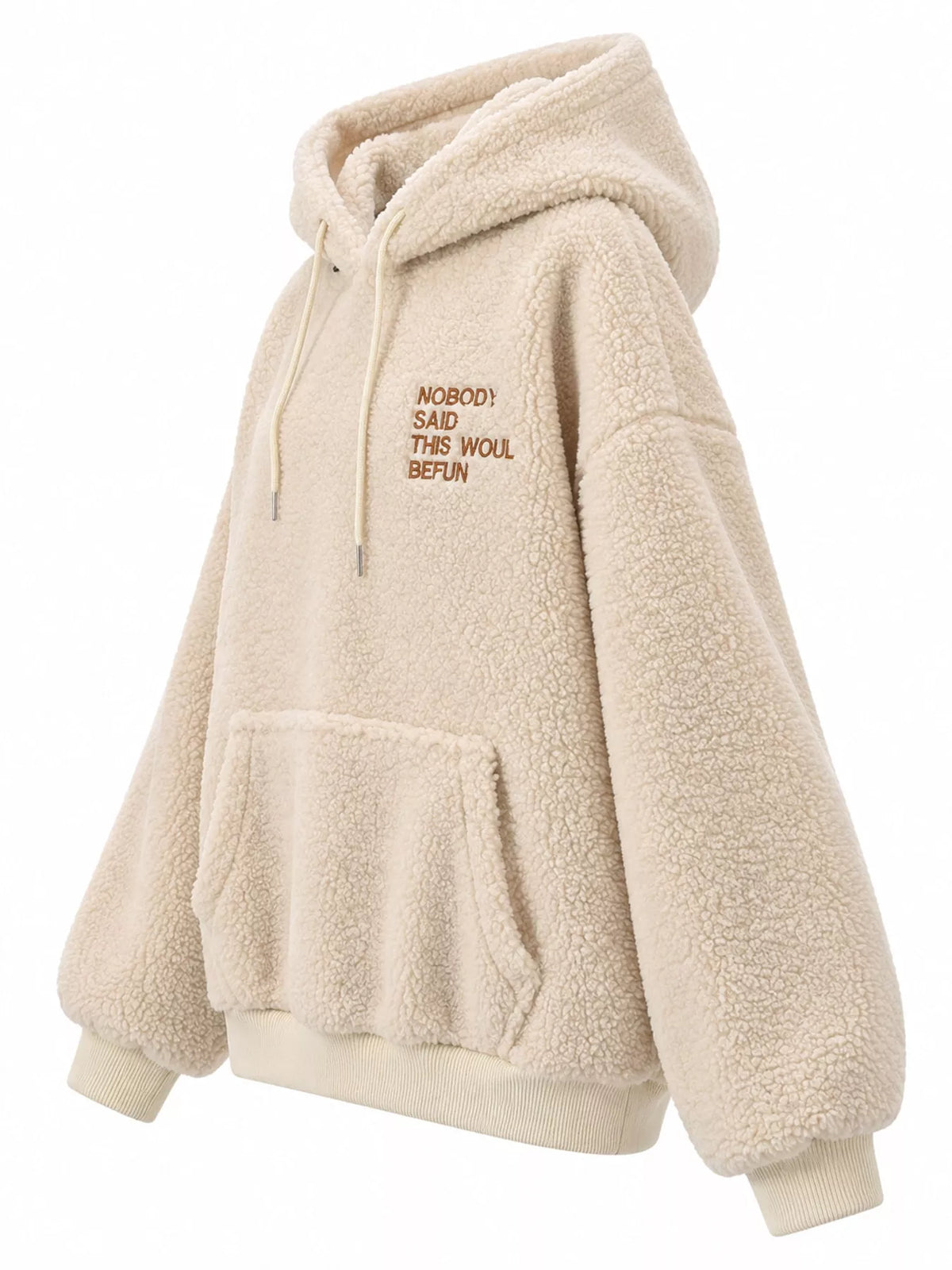Oversized Drawstring Sherpa Hoodie — side view