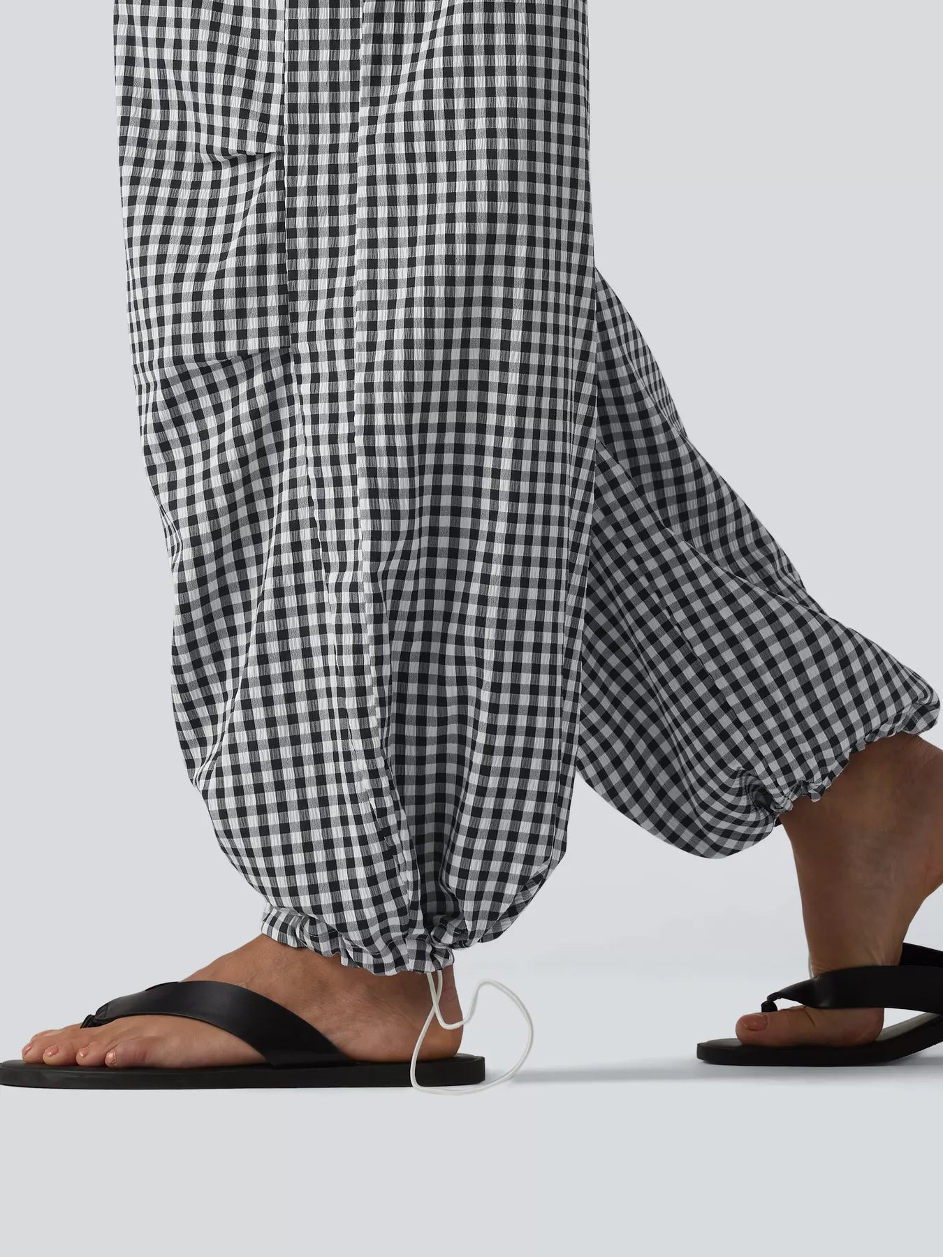 Trendsi High-Waisted Gingham Wide-Leg Drawstring Pants -