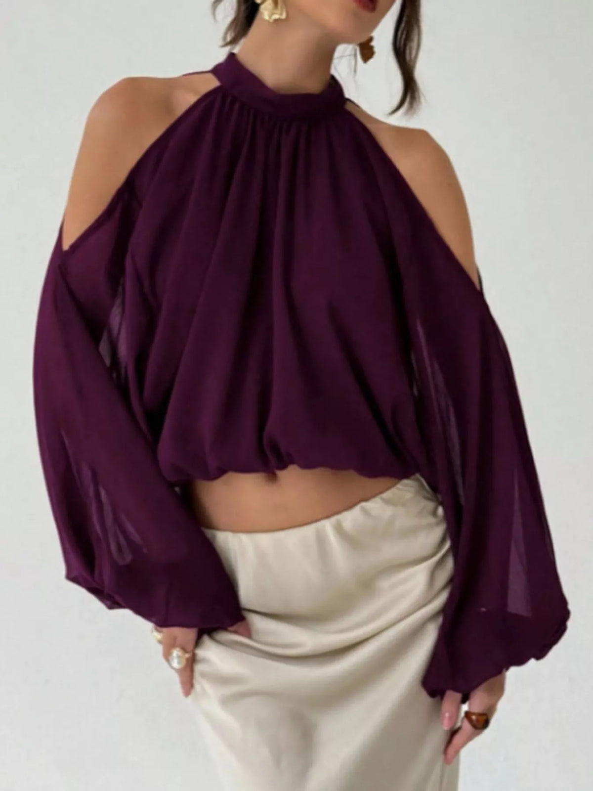 Cold-shoulder blouse, purple side