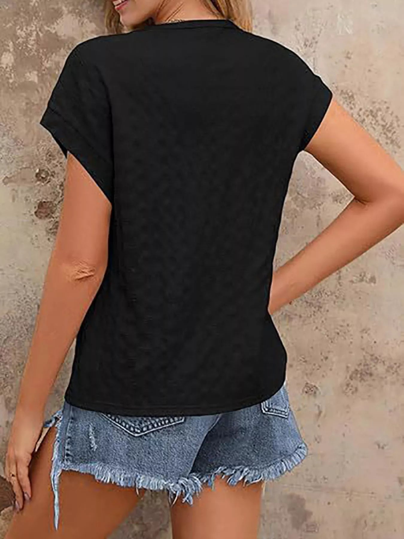 Trendsi Textured Round Neck Short Sleeve Top -