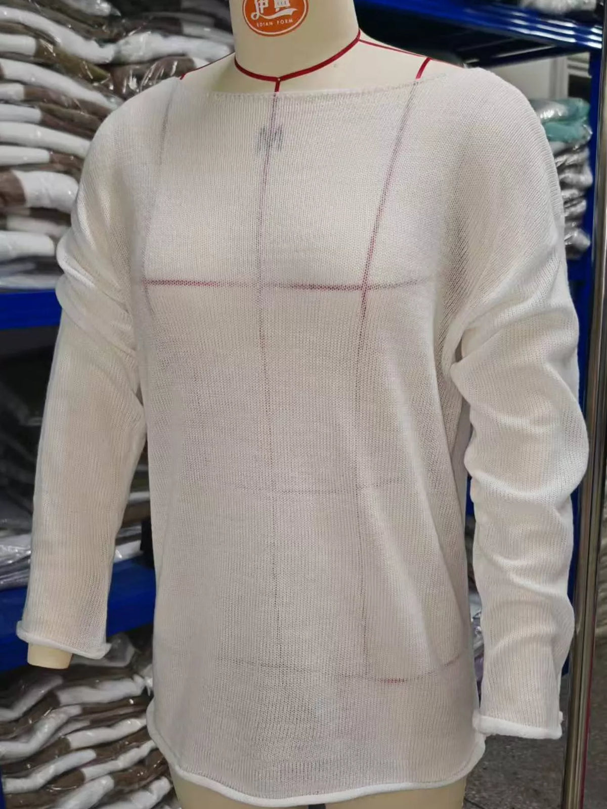 White sheer openwork knit long sleeve top