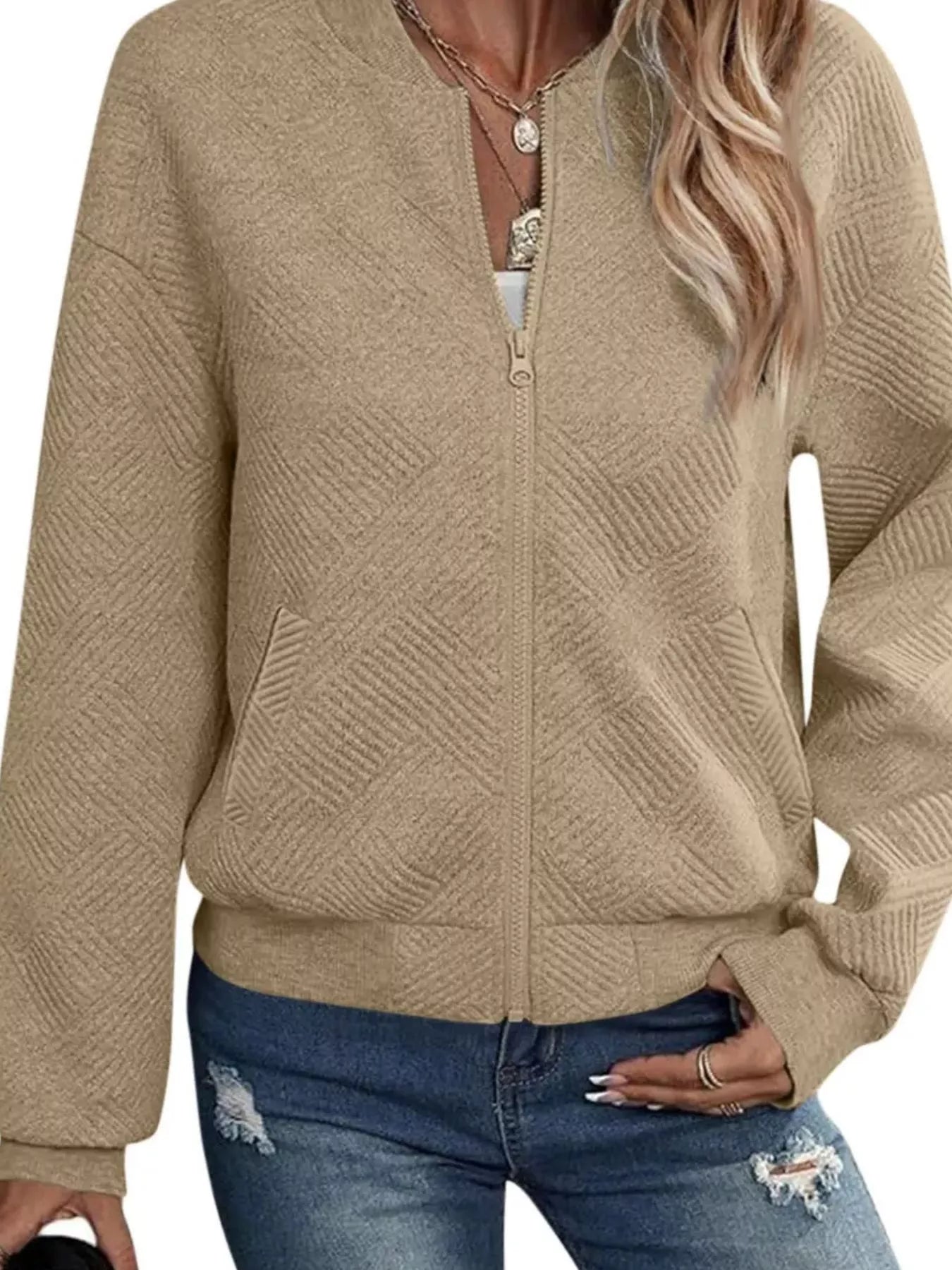 Trendsi Textured Knit Zip-Up Jacket -
