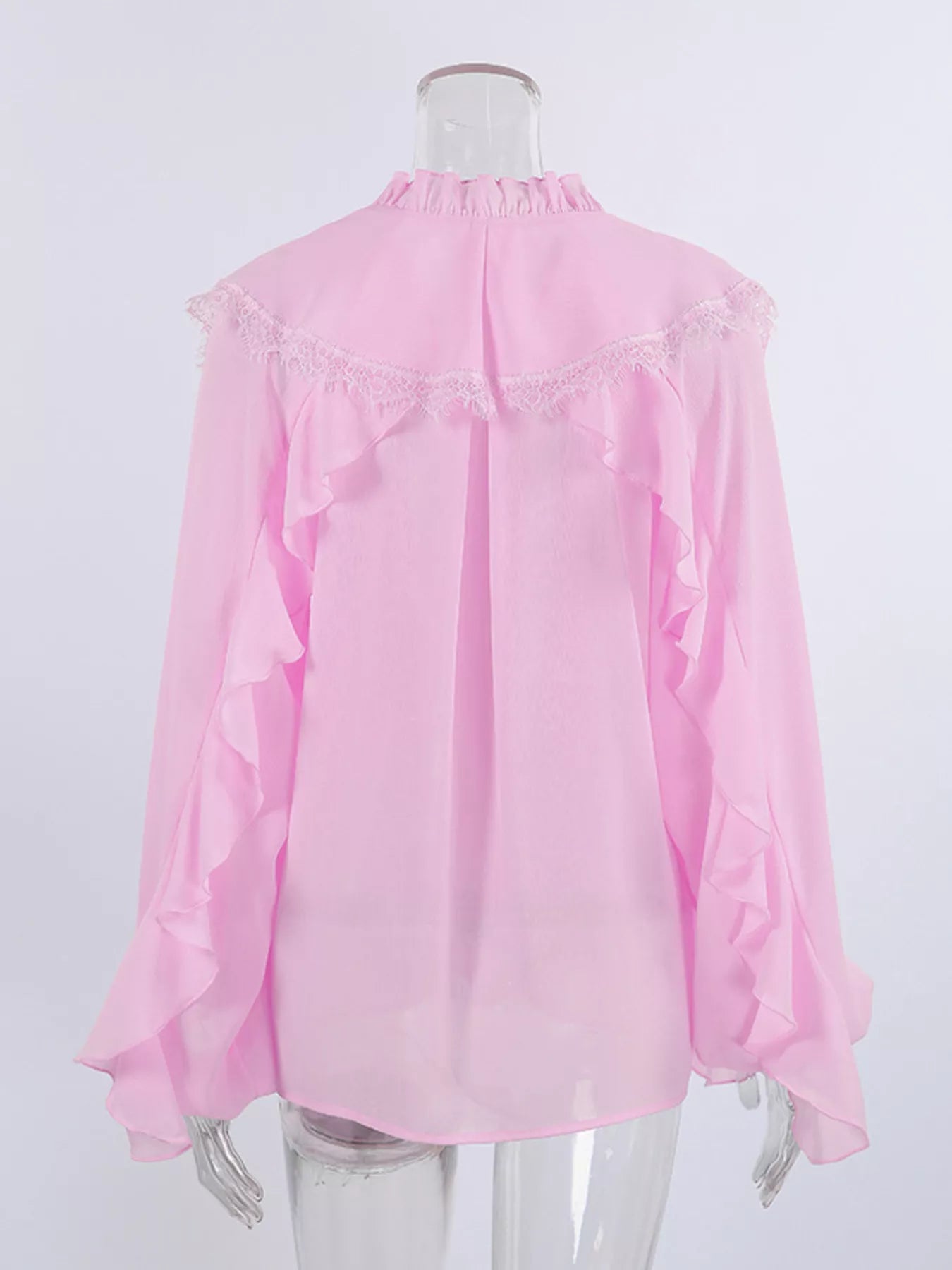 Trendsi V-Neck Ruffled Lace Trim Blouse -