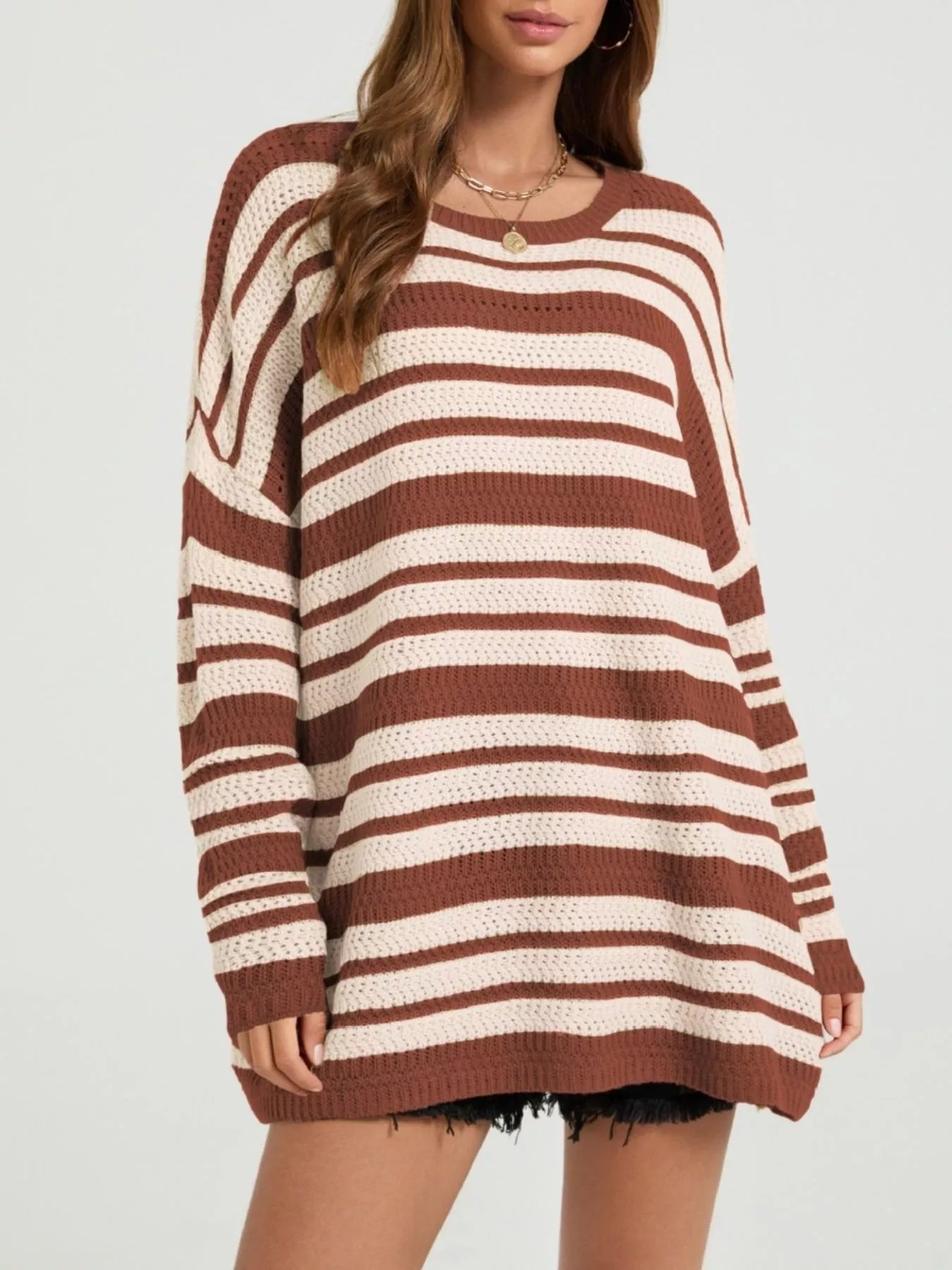 Trendsi Striped Drop Shoulder Sweater -