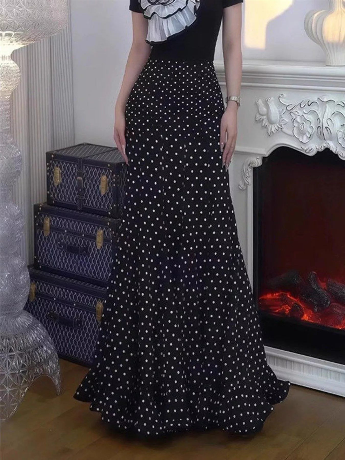 Trendsi Polka Dot Mermaid Maxi Skirt -
