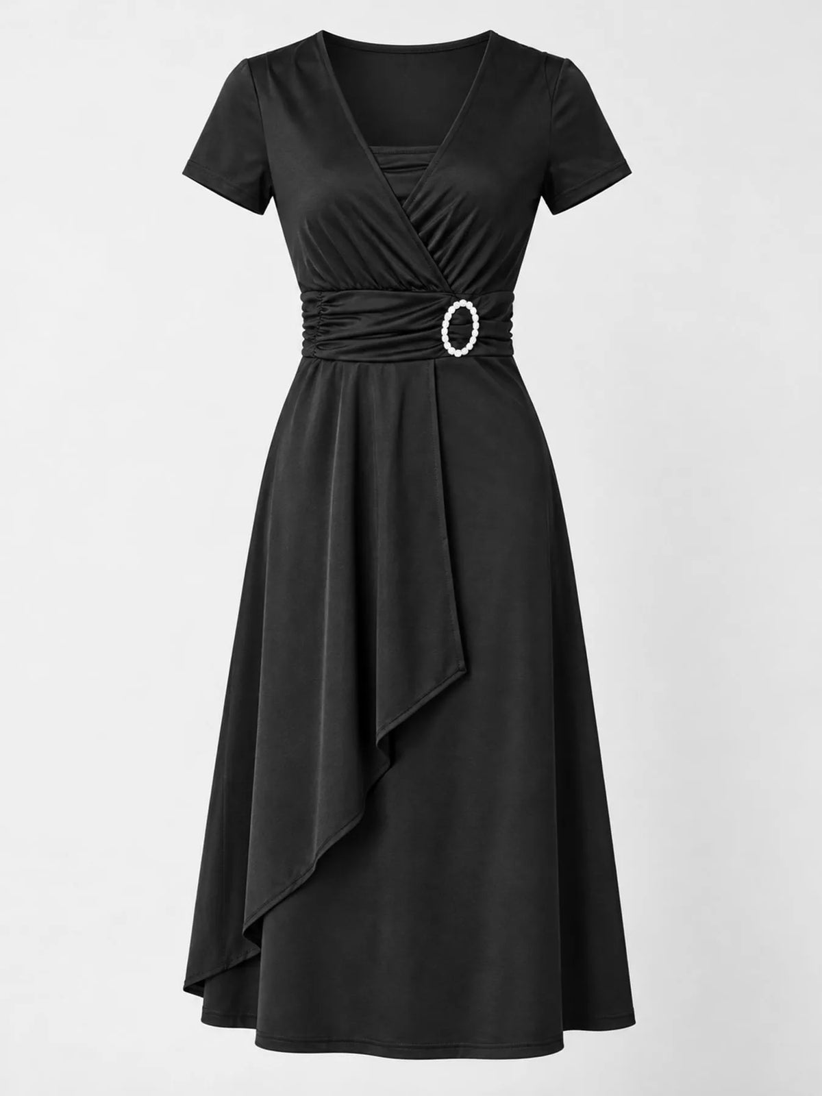 Decorative Buckle Short Sleeve Dress — garment front