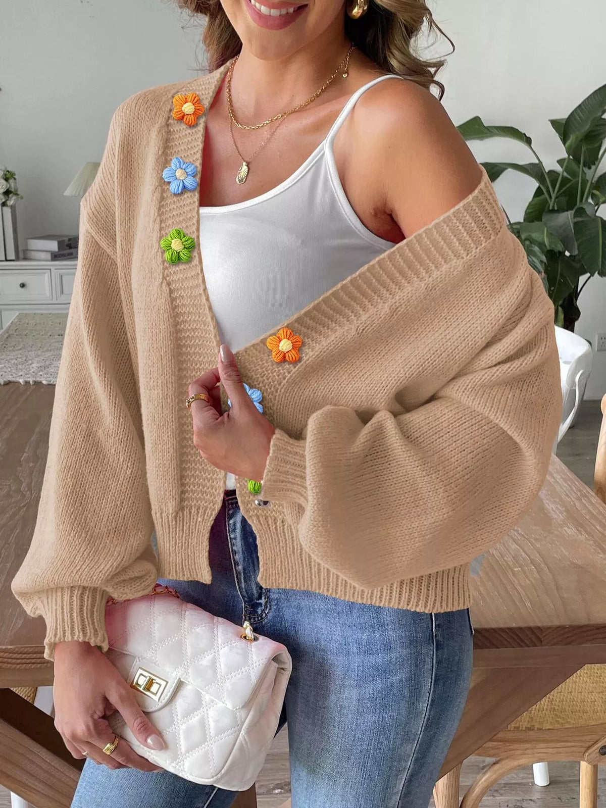 Flower open-front cardigan