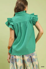 Trendsi Umgee Ruffle Sleeve Textured Babydoll Blouse -