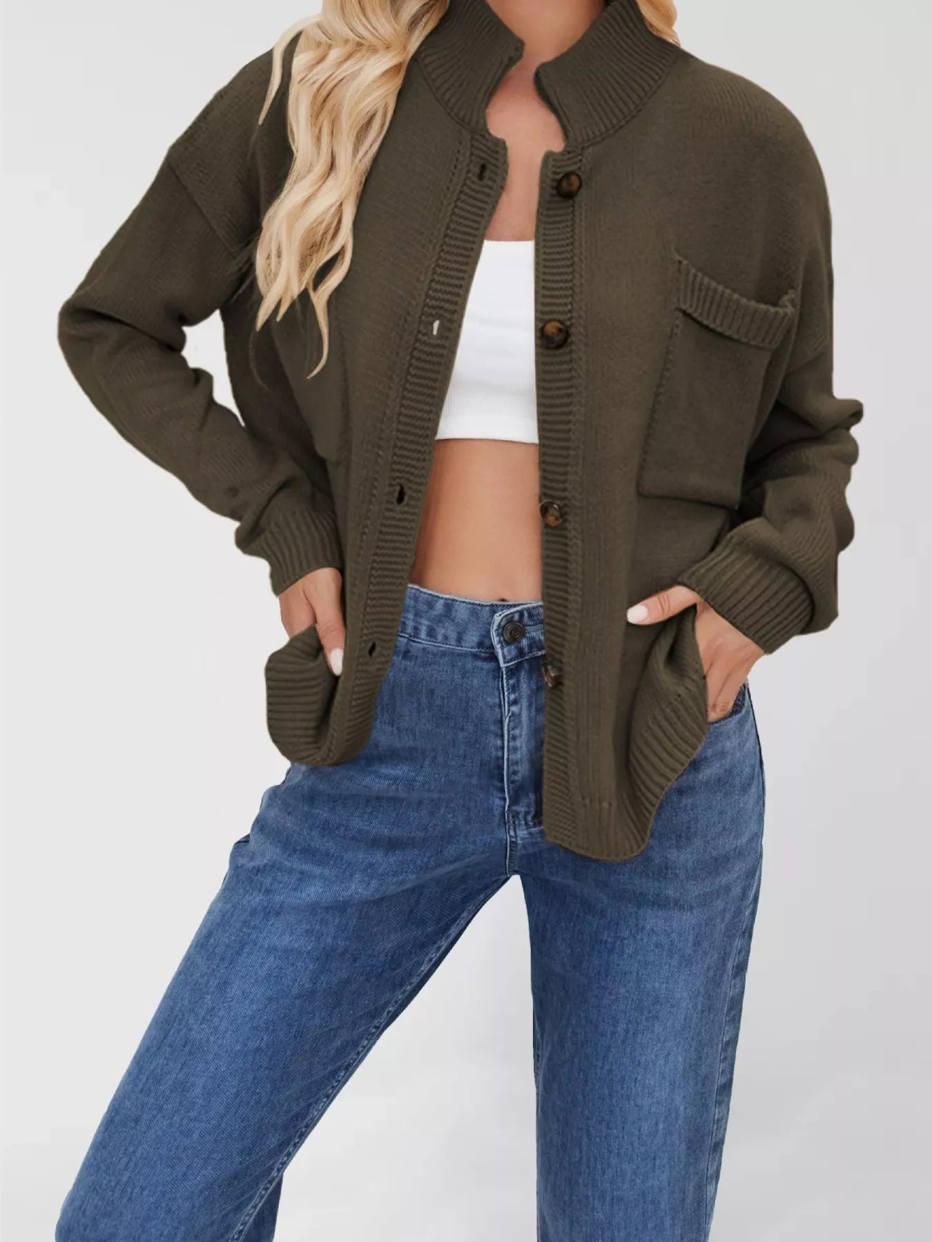 Trendsi Button Up Dropped Shoulder Cardigan -