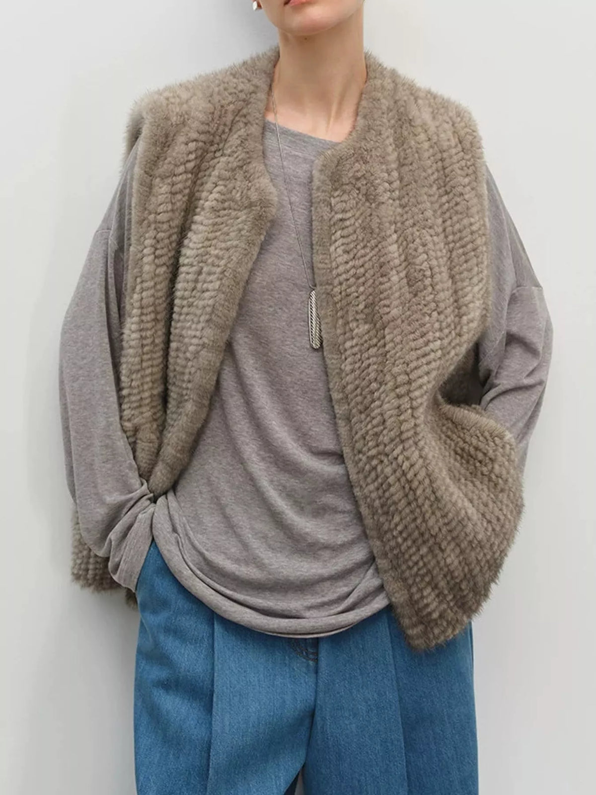 vest, front view on model