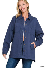Trendsi Zenana Oversized Collared Neck Button Front Shackets -