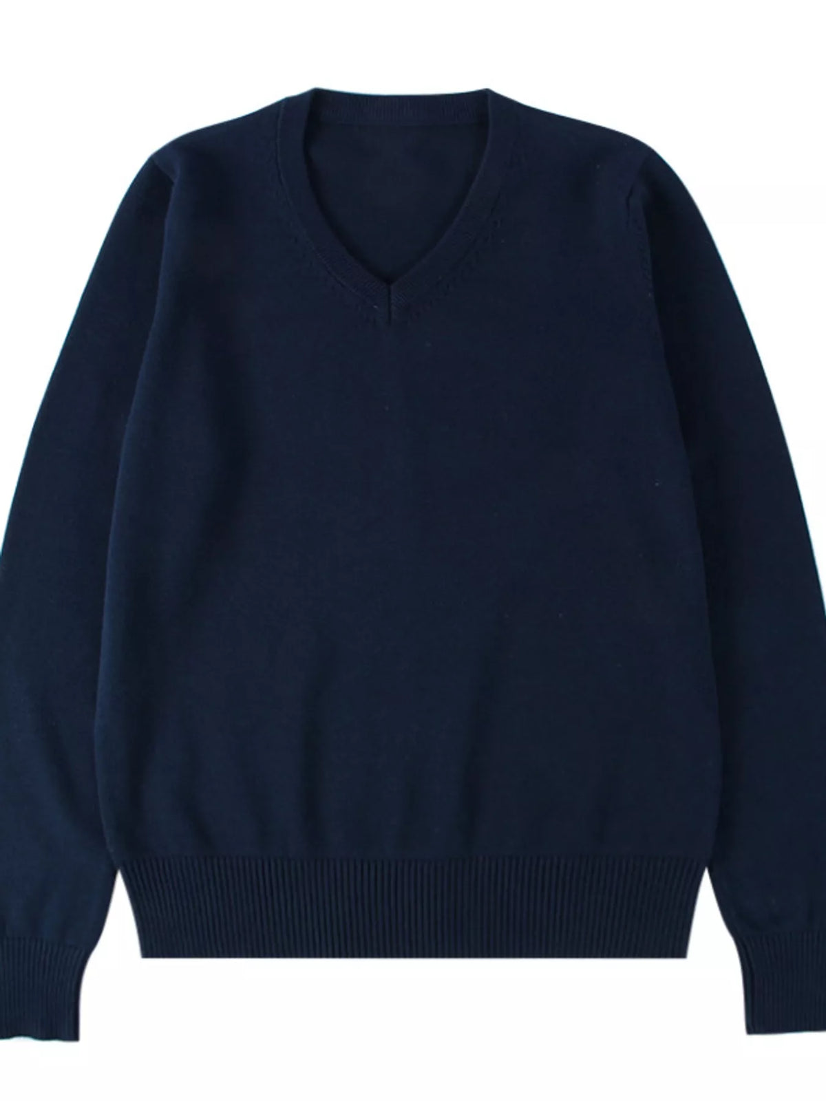 Women's V-Neck Long Sleeve Sweater in navy — flat lay view
