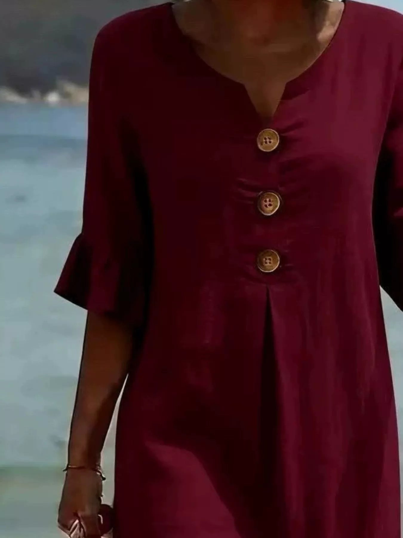 Trendsi Full Size Casual Decor Button Dress with Ruffle Sleeves Plus Size -