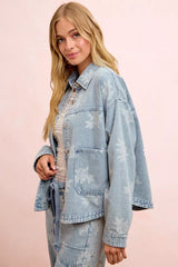 Trendsi BiBi Printed Washed Denim Jacket With Pocket -