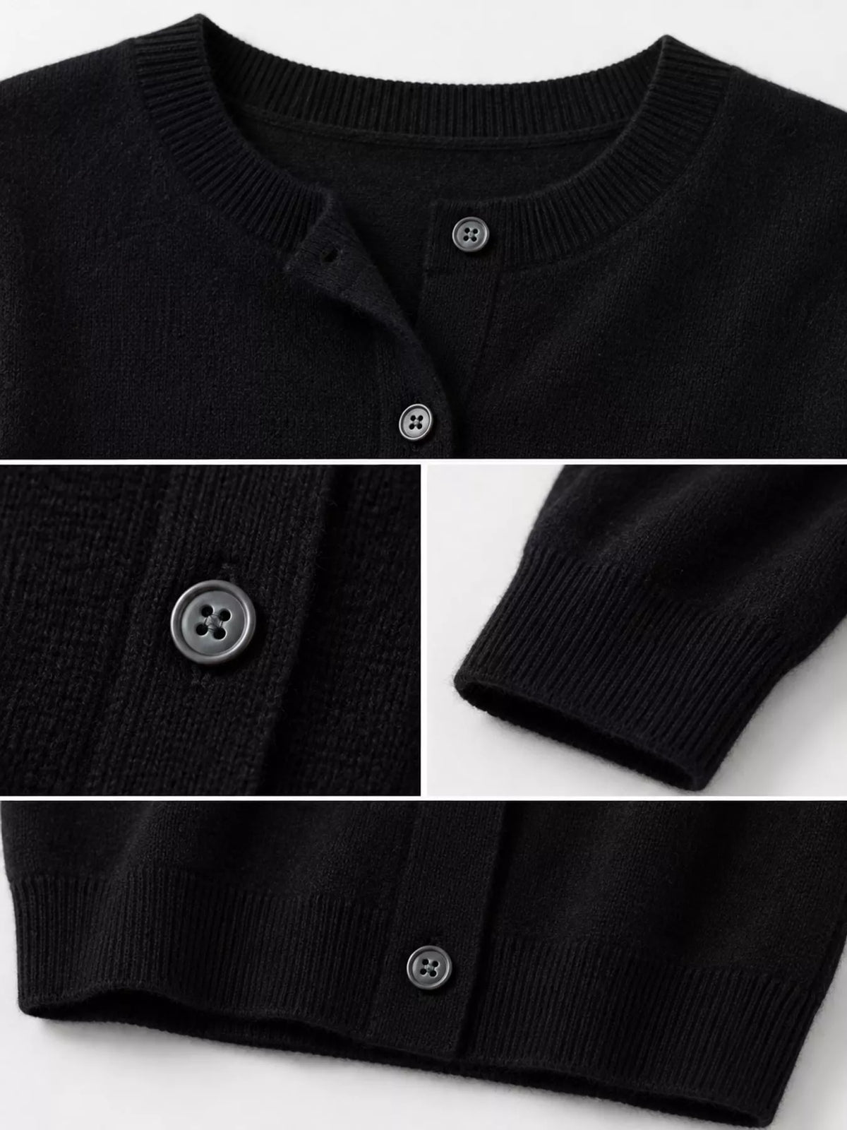 Ribbed cardigan, black detail collage