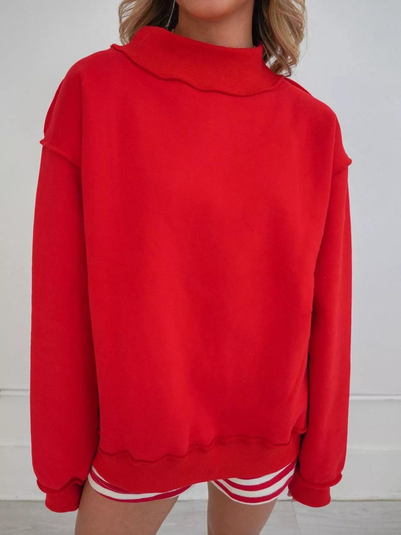 Trendsi Mock Neck Dropped Shoulder Sweatshirt -