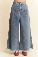 Trendsi Davi & Dani Patch Pocket Wide Leg Culotte Jeans -