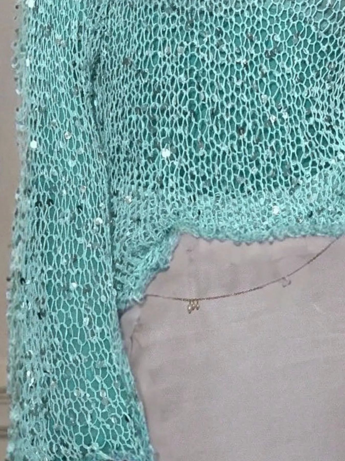 Trendsi Sequin Long Sleeve Knit Cover Up -